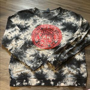 Vans Black and Gray Tie-Dye Red Logo Women’s Crewneck Sweater